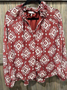 Kaktus Geometric Blouse in Red & White Size Small
